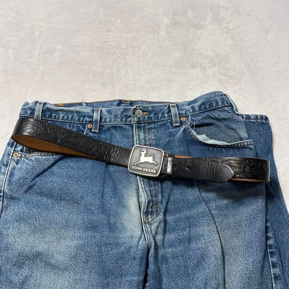 John Deere tooled leather belt with embossed desert western scene